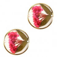 Tussenstuk met gedroogde bloemetjes 20mm - Gold-pink green